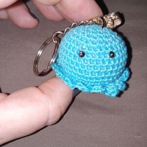 Hand Crafted Blue Baby Octopus Crochet Keychain.